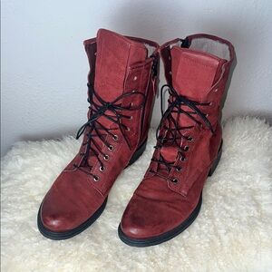 Miz Mooz New York City Brick Red Leather Lace up Boots - Womens 10